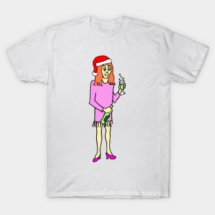 Santa Hat Woman Celebrating Christmas T-Shirt